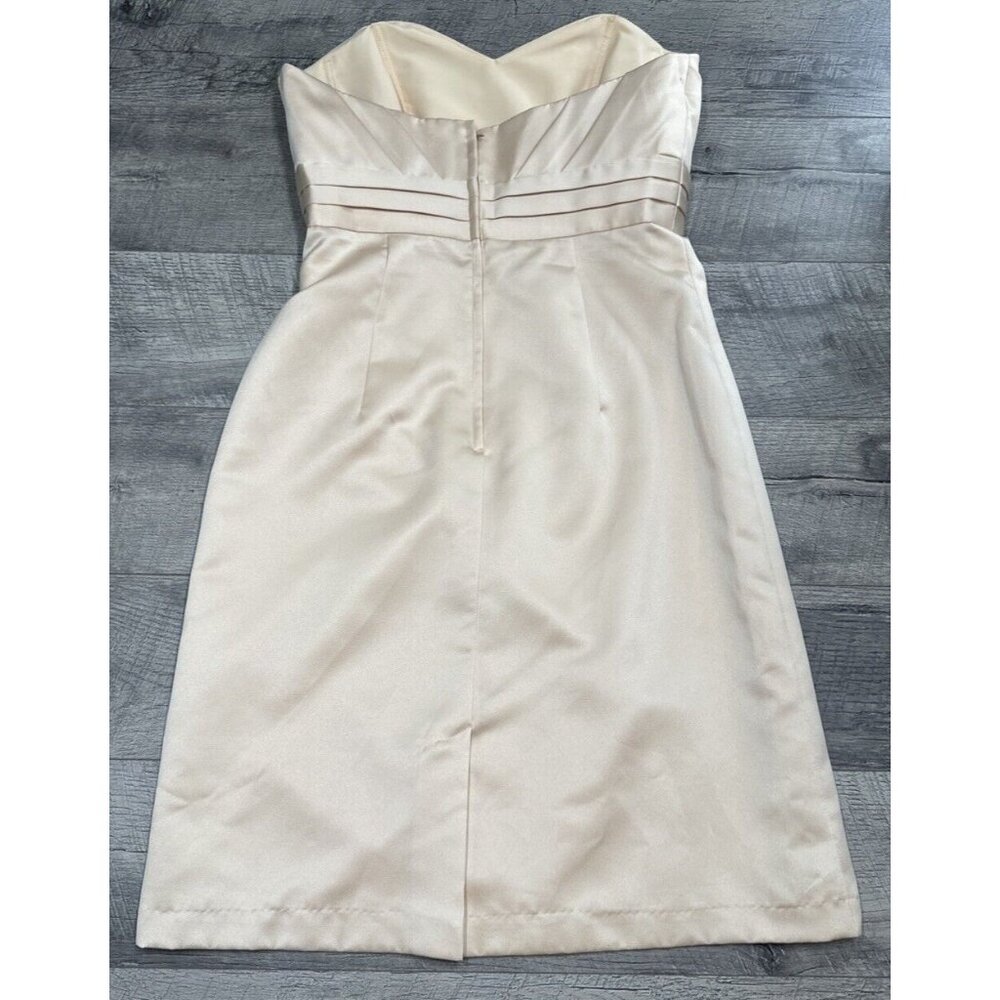 Alfred Angelo Strapless Dress Womens 10 Gold Bridesmaid Cocktail Mini Bow Lined - Picture 2 of 10